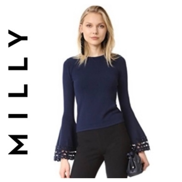 💵Milly Cutout Bell Sleeve Navy Knit Sweater Size P - Picture 1 of 13